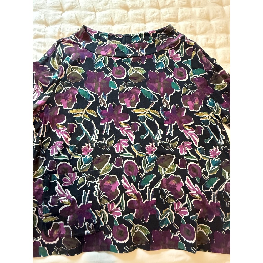 Habitat Clothes to Live In Floral 100% Cotton Funnel Neck Top M